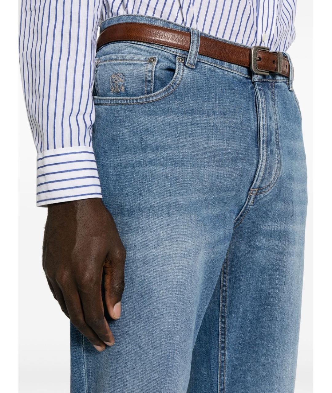 BRUNELLO CUCINELLI Голубые хлопко-эластановые прямые джинсы, фото 4