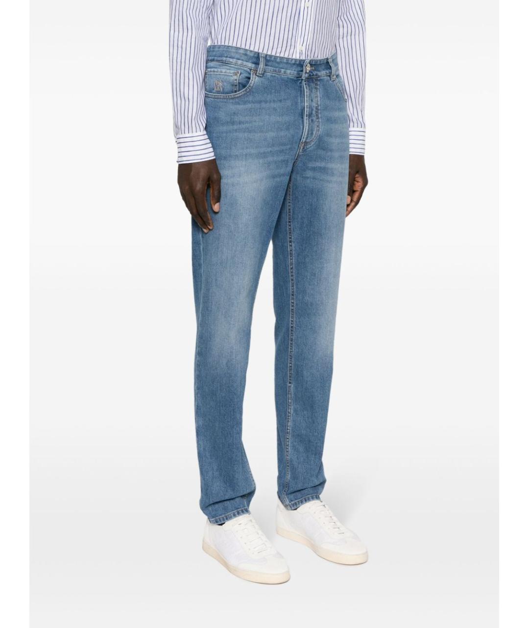 BRUNELLO CUCINELLI Голубые хлопко-эластановые прямые джинсы, фото 3