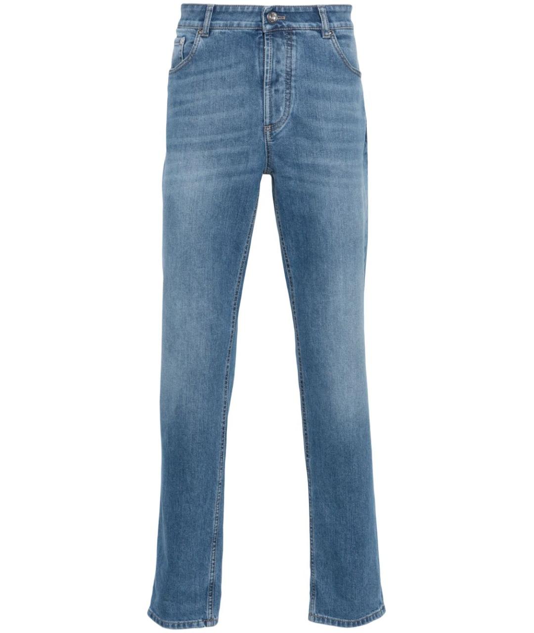 BRUNELLO CUCINELLI Голубые хлопко-эластановые прямые джинсы, фото 1