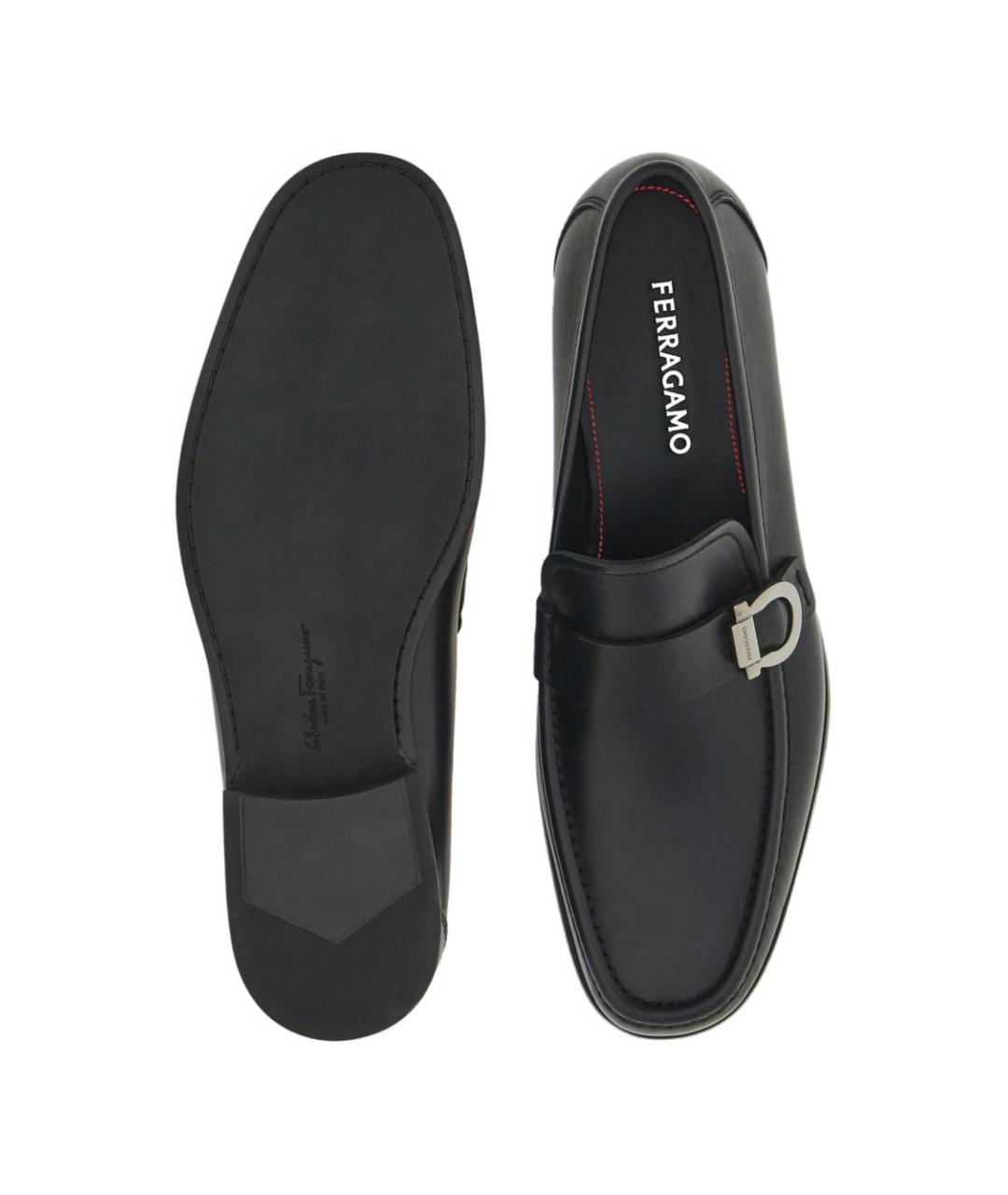 FERRAGAMO Черные кожаные лоферы, фото 4