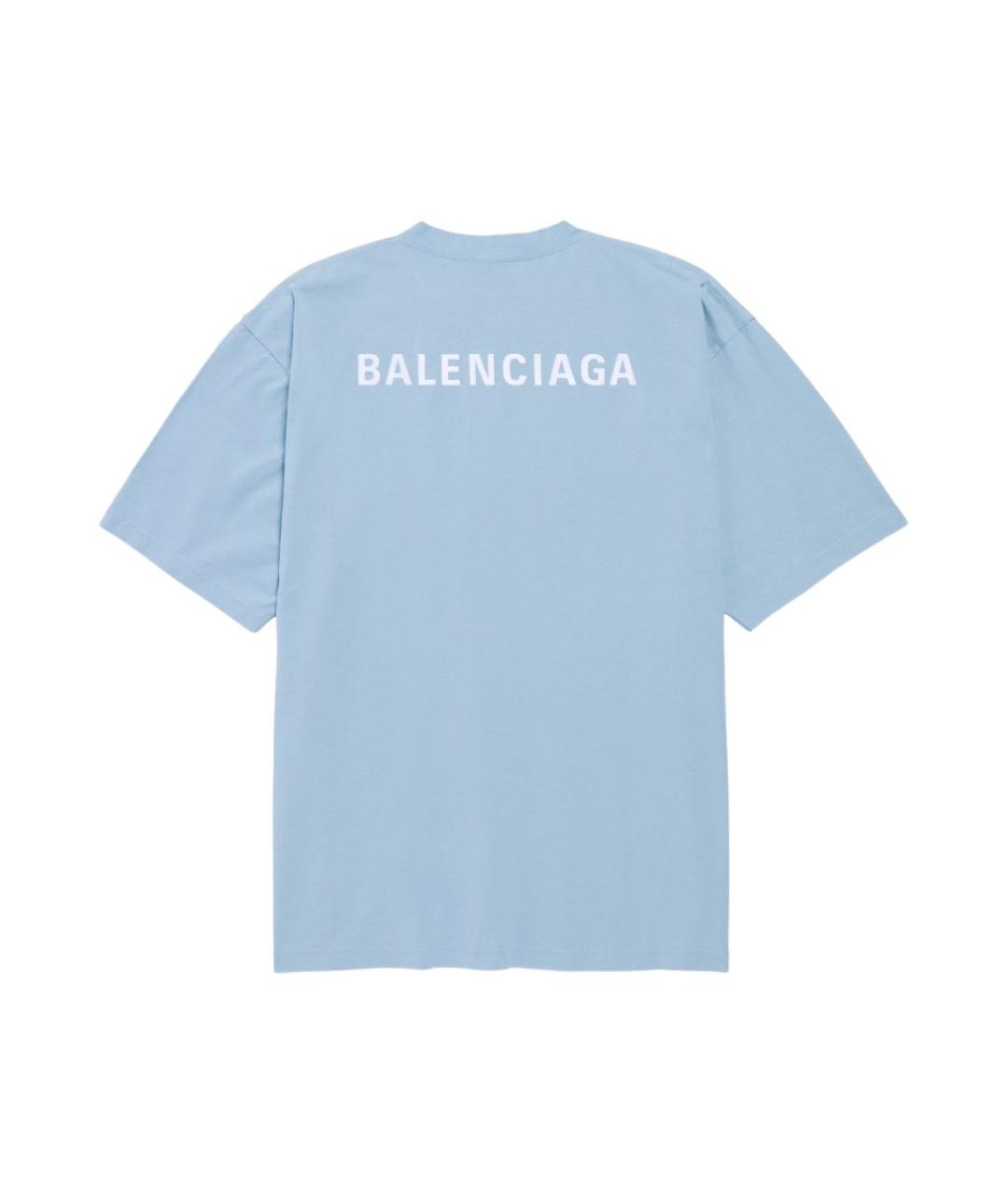 BALENCIAGA Голубая хлопковая футболка, фото 2