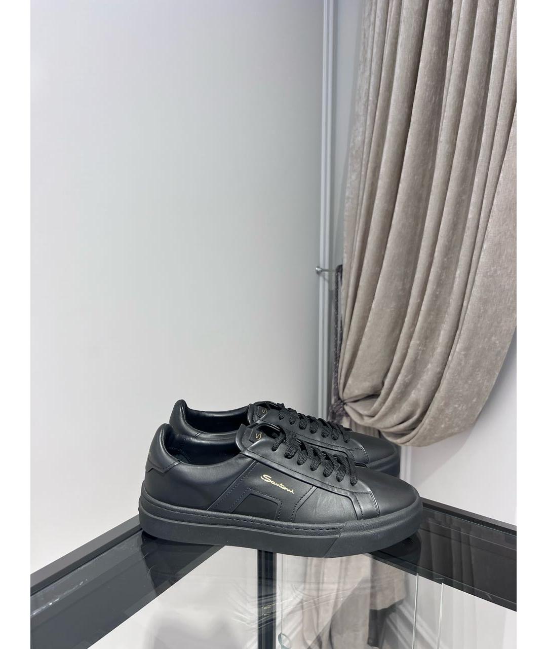SANTONI Черные кожаные низкие кроссовки / кеды, фото 3