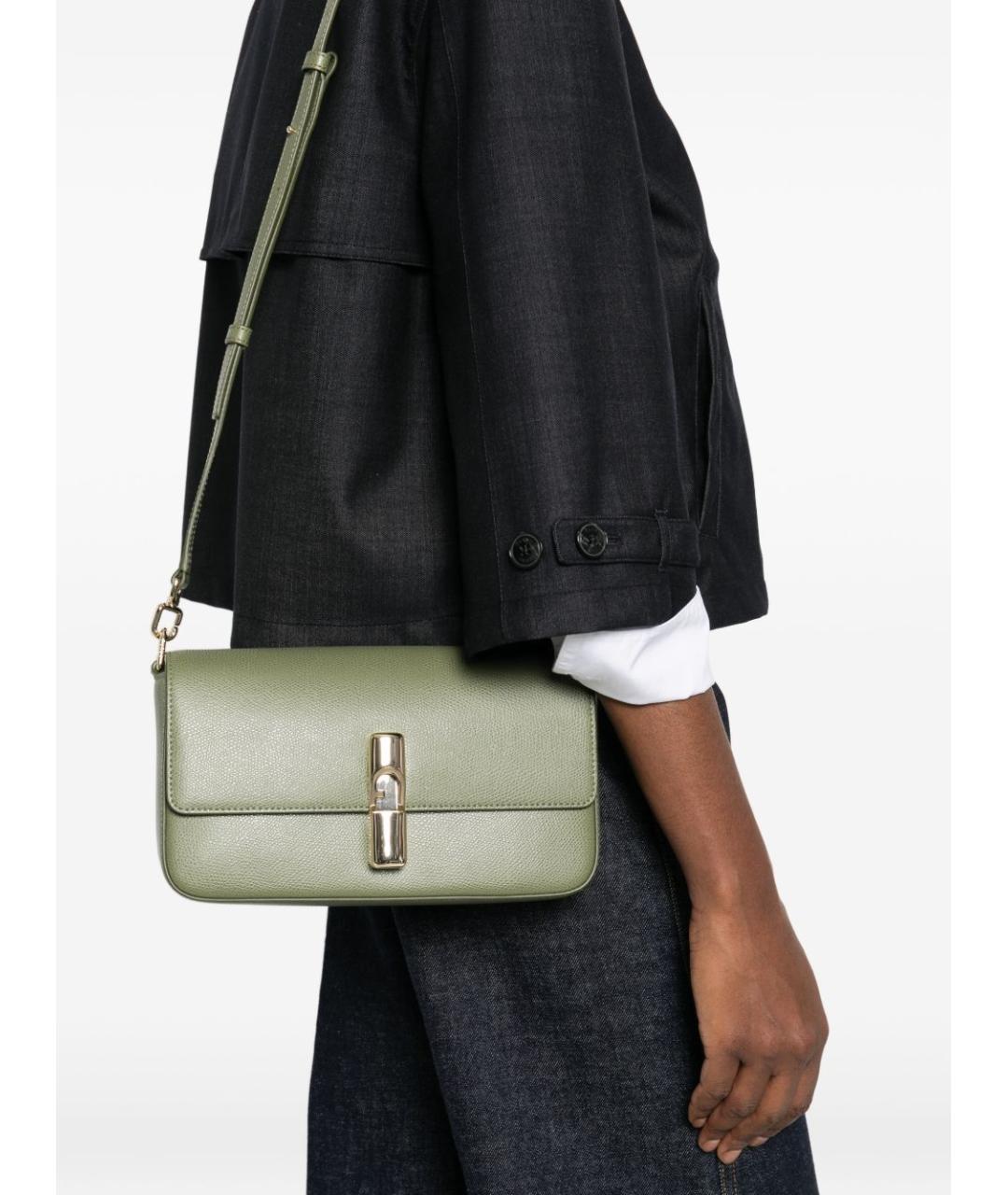 FURLA Зеленая кожаная сумка с короткими ручками, фото 4