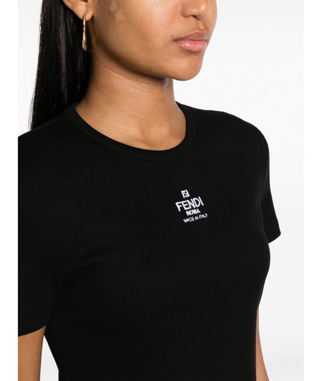 FENDI Черная хлопковая футболка, фото 4