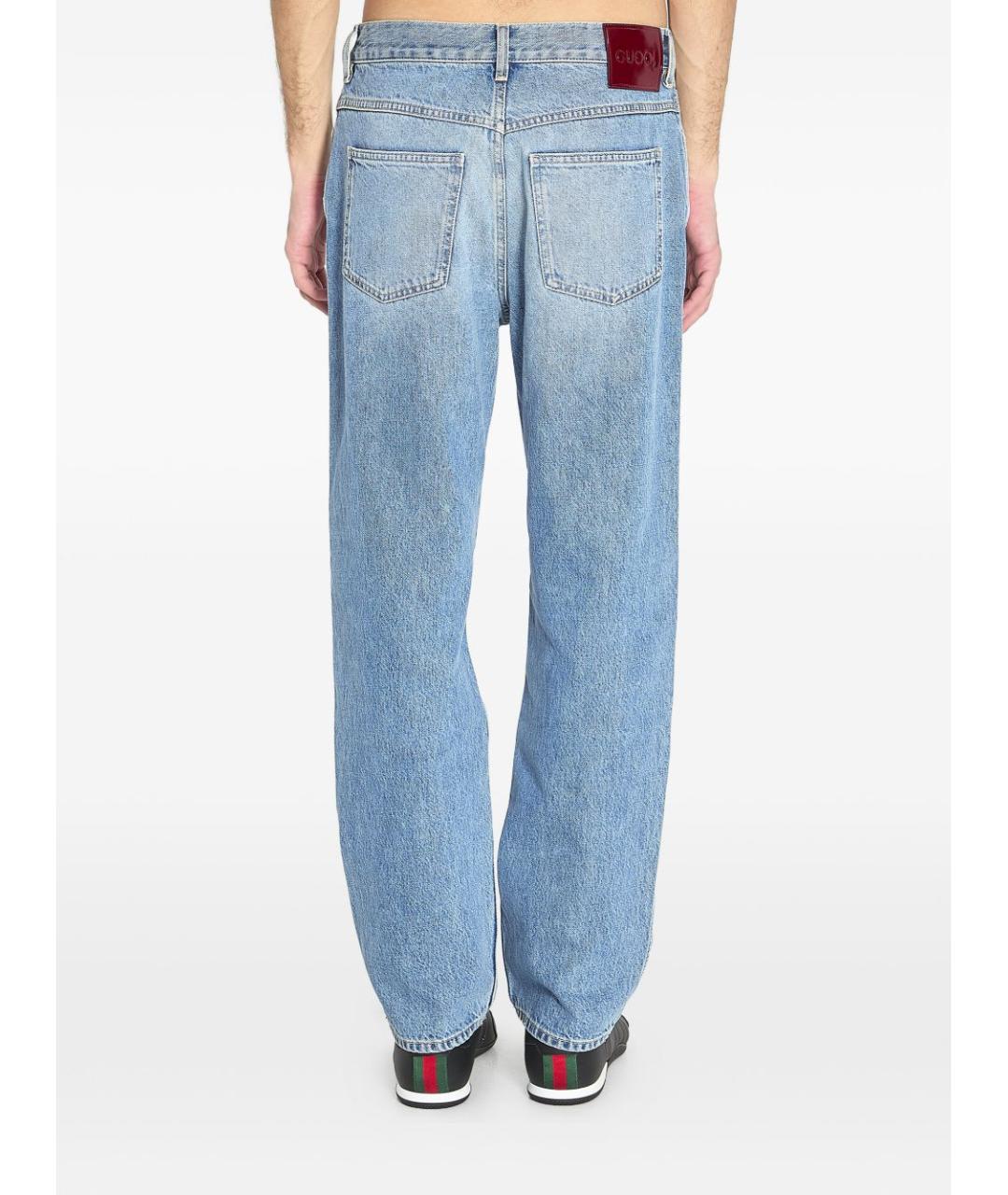 GUCCI Голубые хлопковые прямые джинсы, фото 4