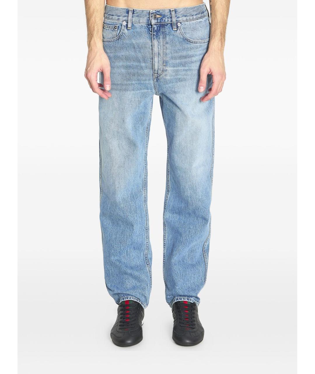 GUCCI Голубые хлопковые прямые джинсы, фото 5