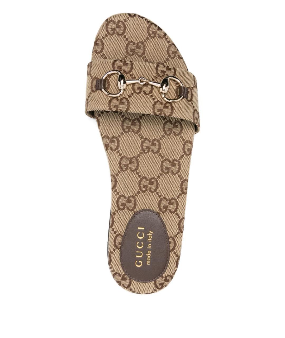 GUCCI Бежевые текстильные шлепанцы, фото 4