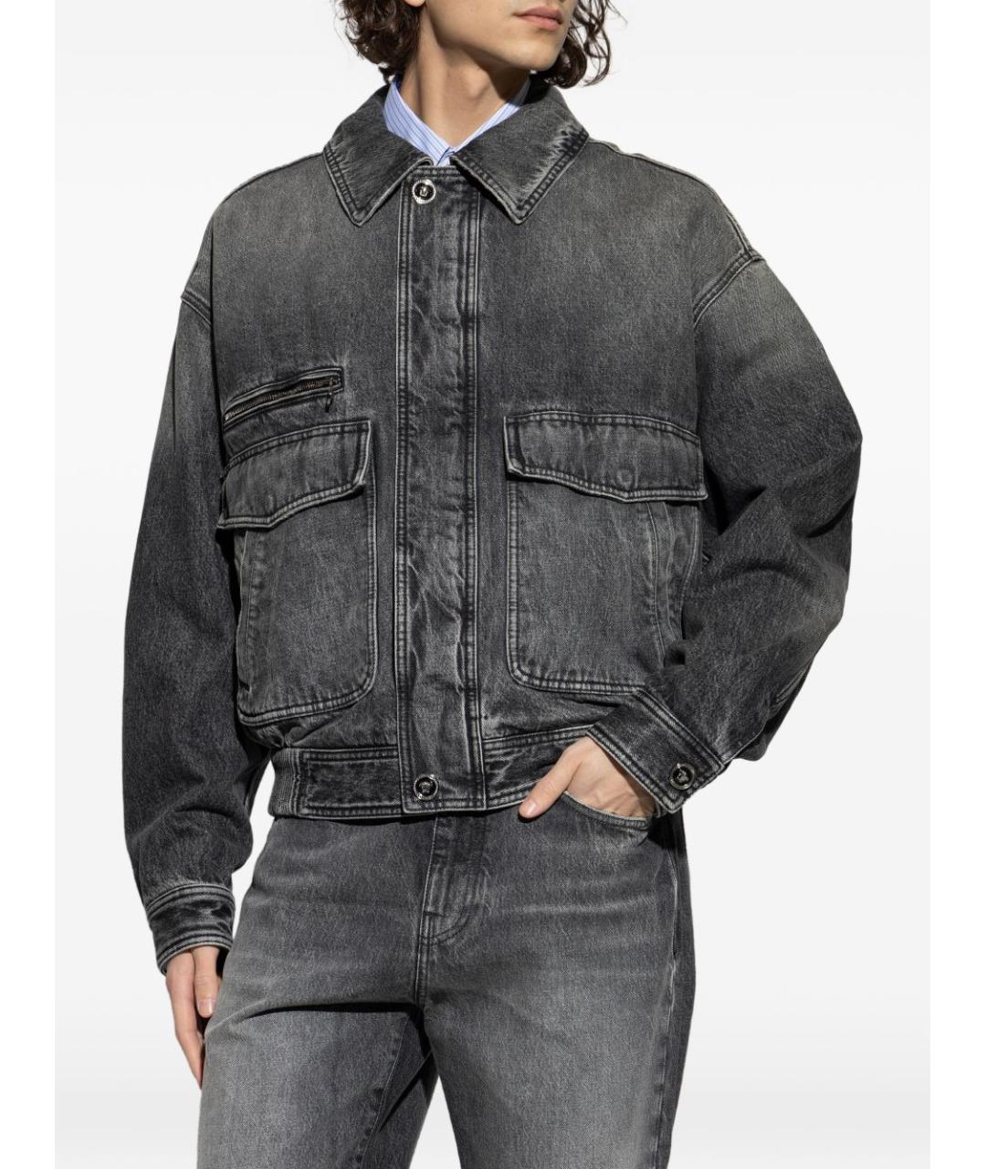 VERSACE Антрацитовая хлопковая кэжуал рубашка, фото 4