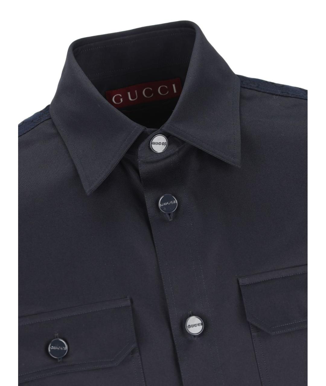 GUCCI Темно-синяя хлопковая кэжуал рубашка, фото 3