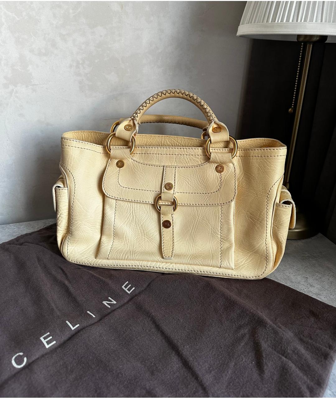 CELINE Бежевая кожаная сумка с короткими ручками, фото 10
