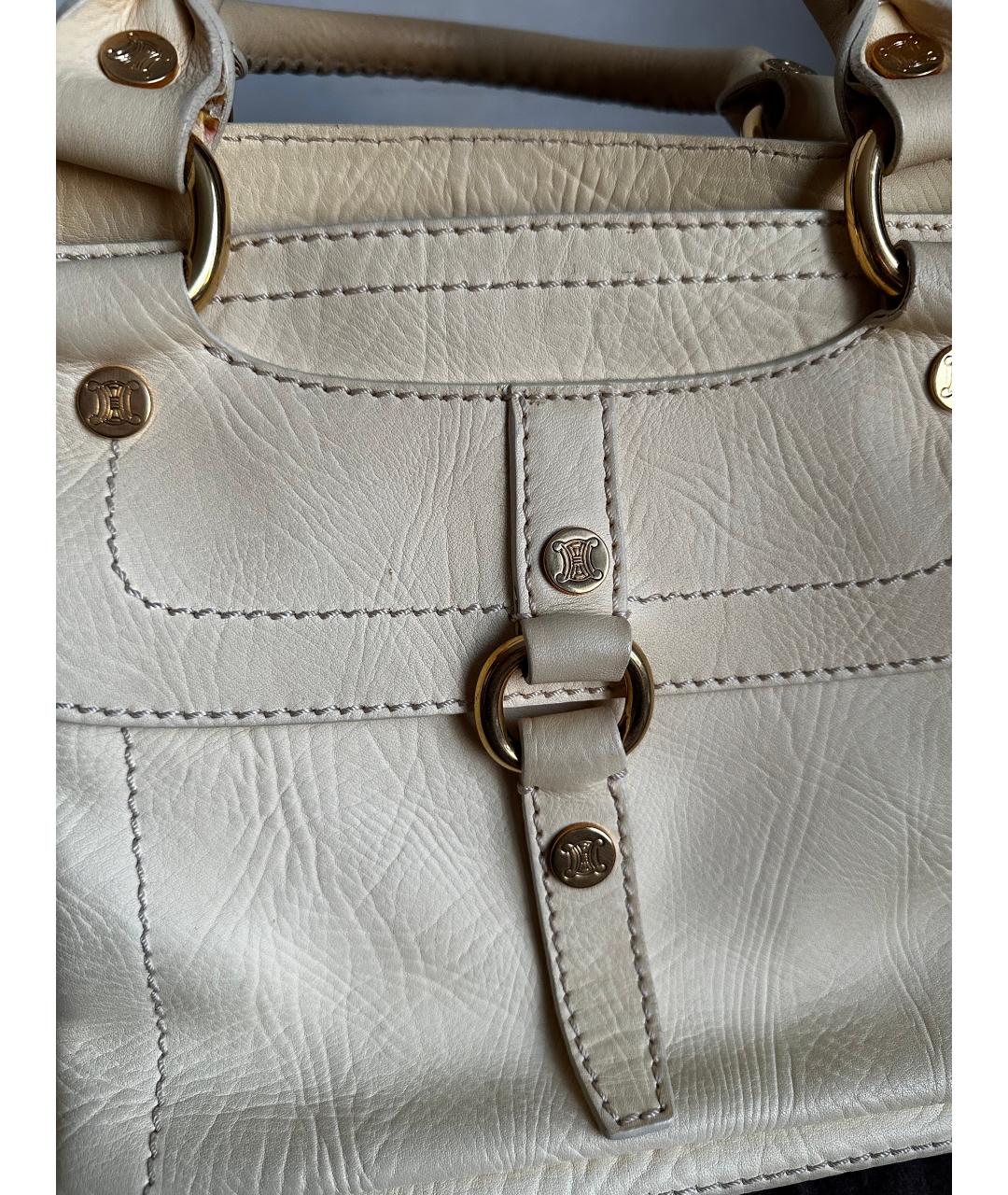 CELINE Бежевая кожаная сумка с короткими ручками, фото 4