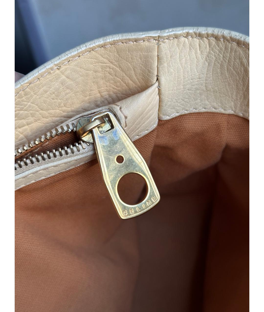 CELINE Бежевая кожаная сумка с короткими ручками, фото 7