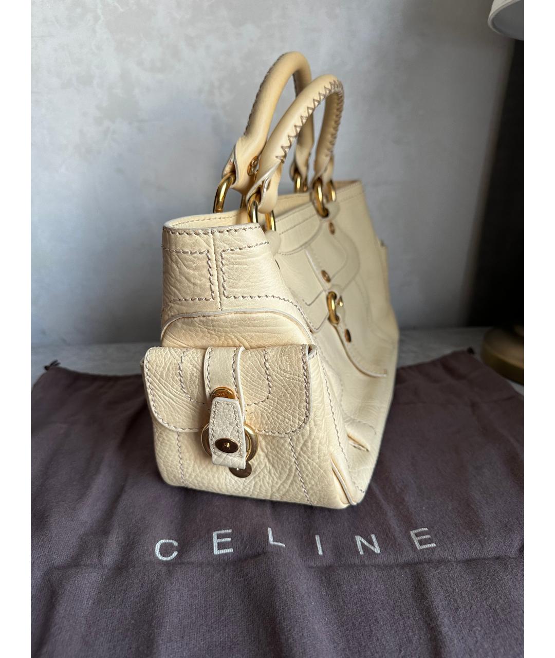 CELINE Бежевая кожаная сумка с короткими ручками, фото 3