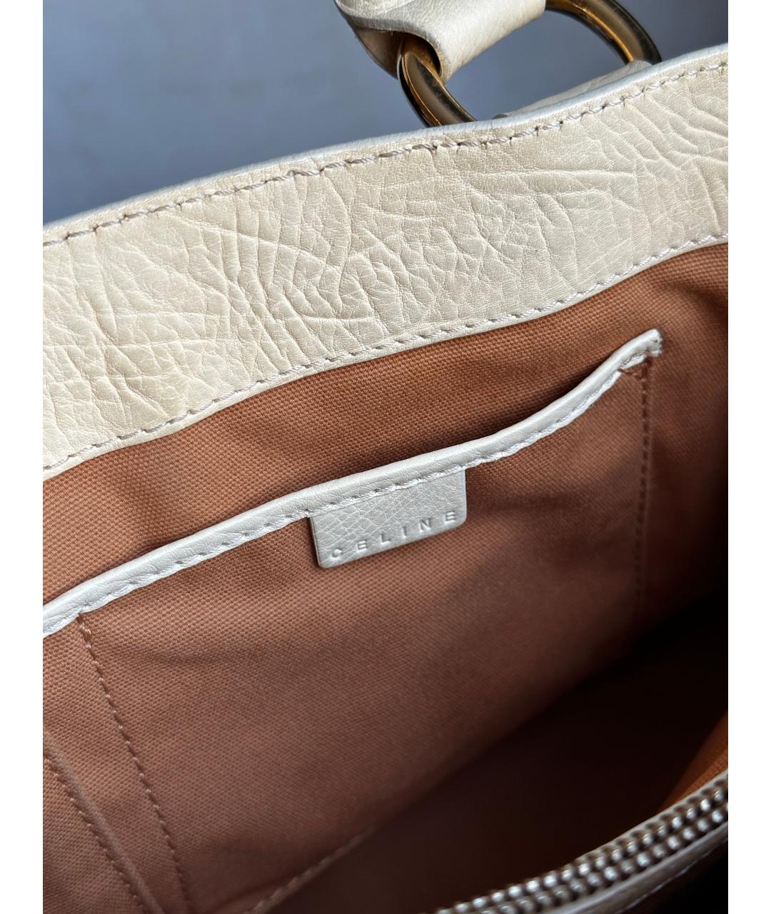 CELINE Бежевая кожаная сумка с короткими ручками, фото 6
