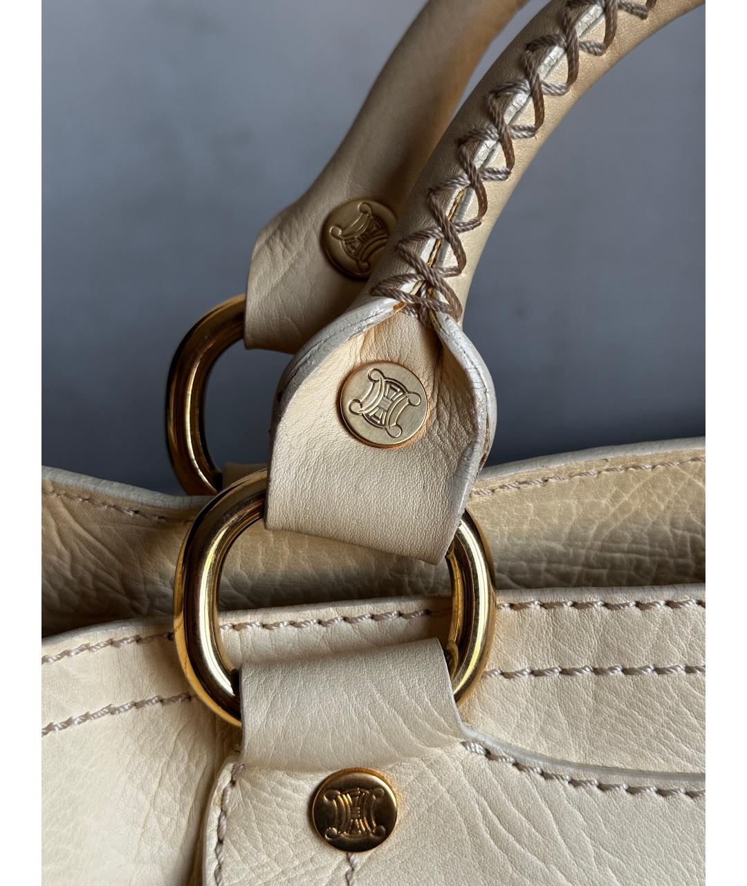 CELINE Бежевая кожаная сумка с короткими ручками, фото 8