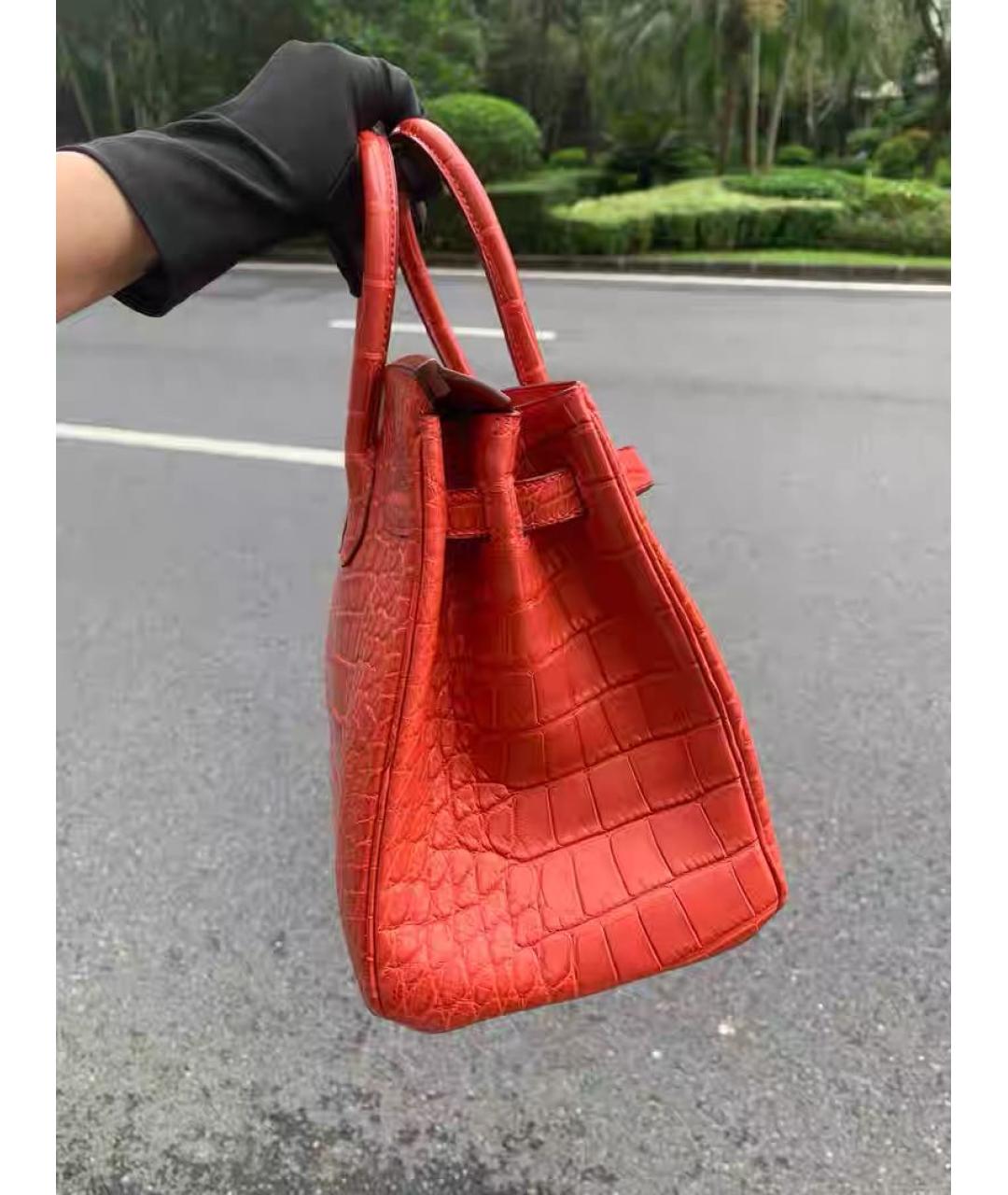 HERMES Красная кожаная сумка с короткими ручками, фото 4