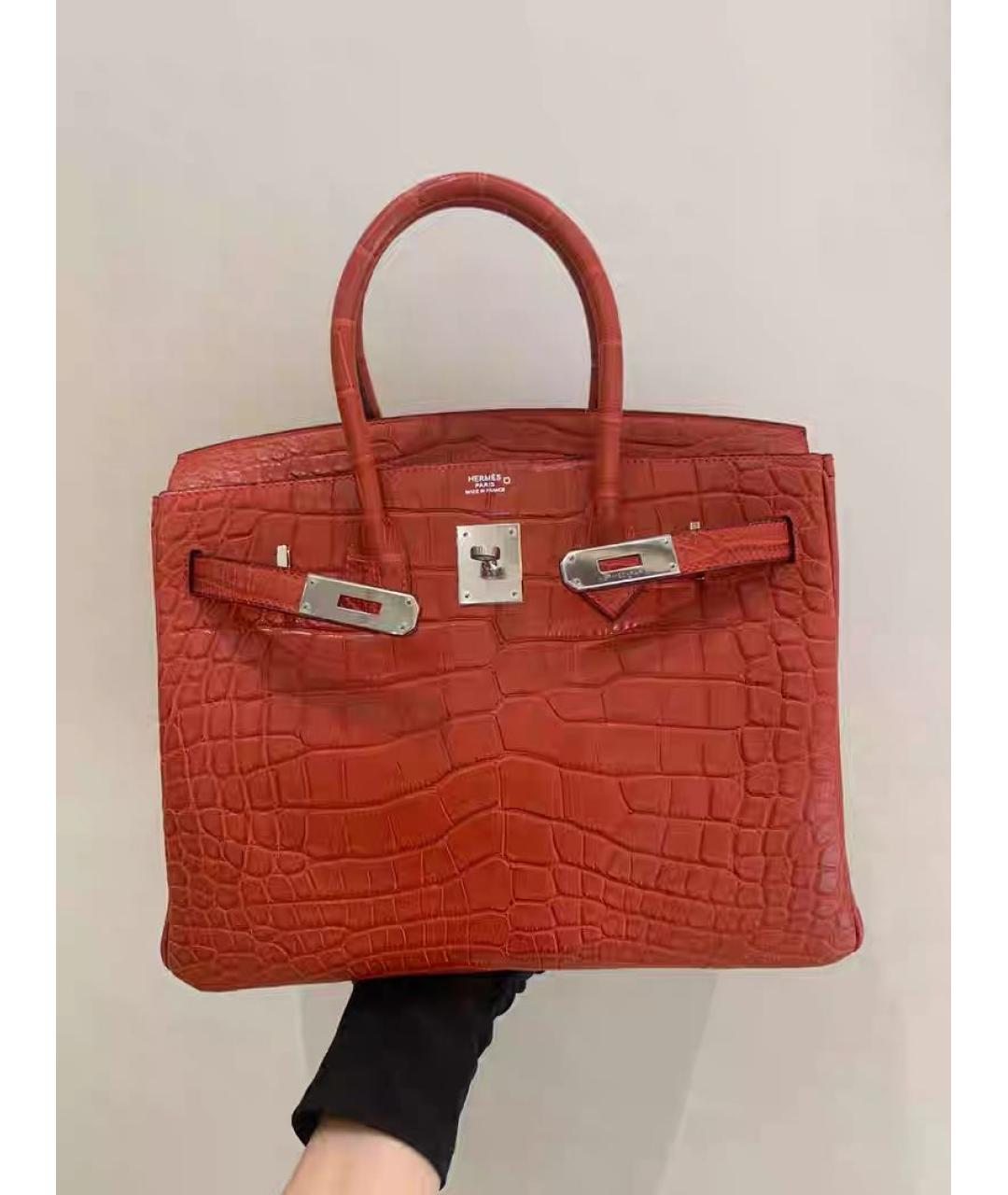 HERMES Красная кожаная сумка с короткими ручками, фото 5