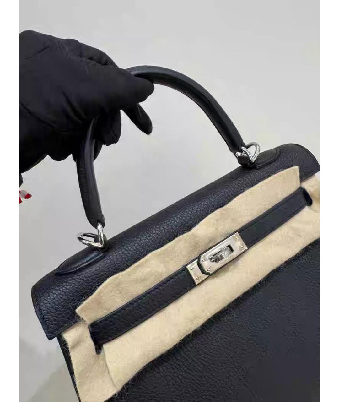 HERMES Черная кожаная сумка с короткими ручками, фото 5