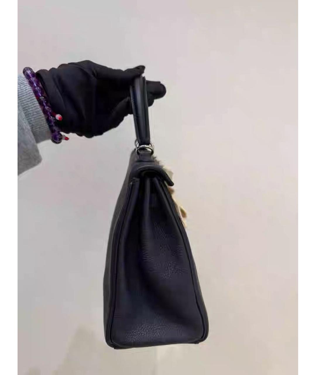 HERMES Черная кожаная сумка с короткими ручками, фото 3