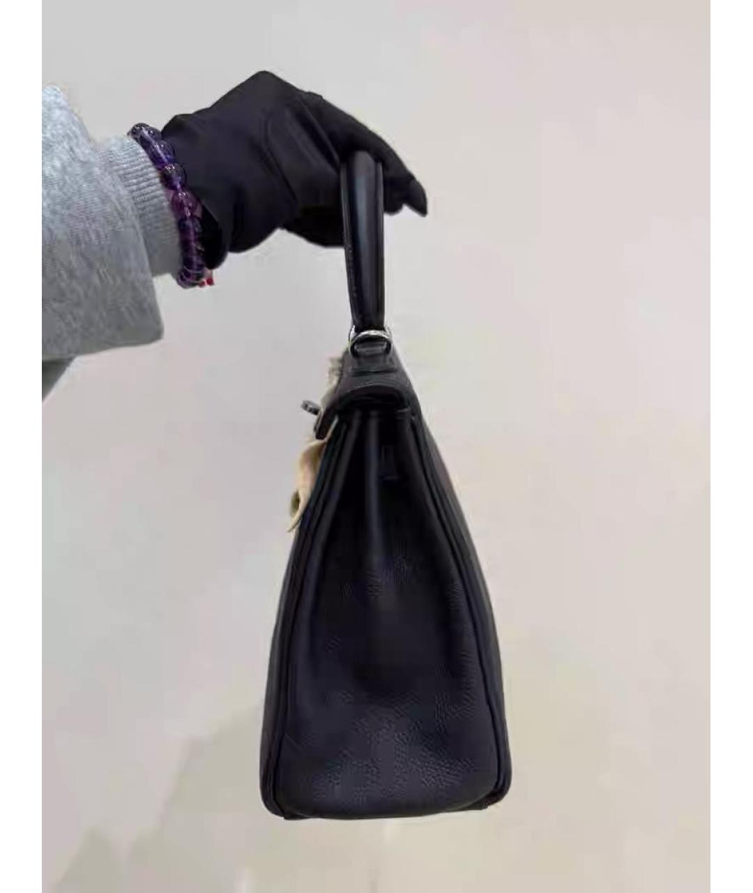 HERMES Черная кожаная сумка с короткими ручками, фото 4