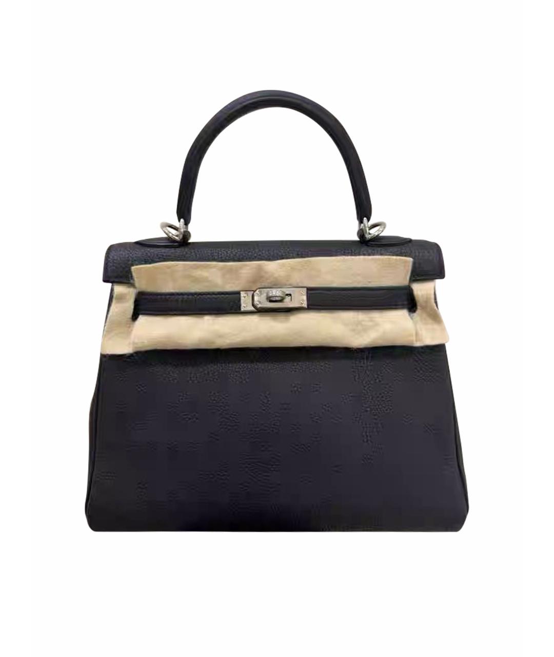 HERMES Черная кожаная сумка с короткими ручками, фото 1