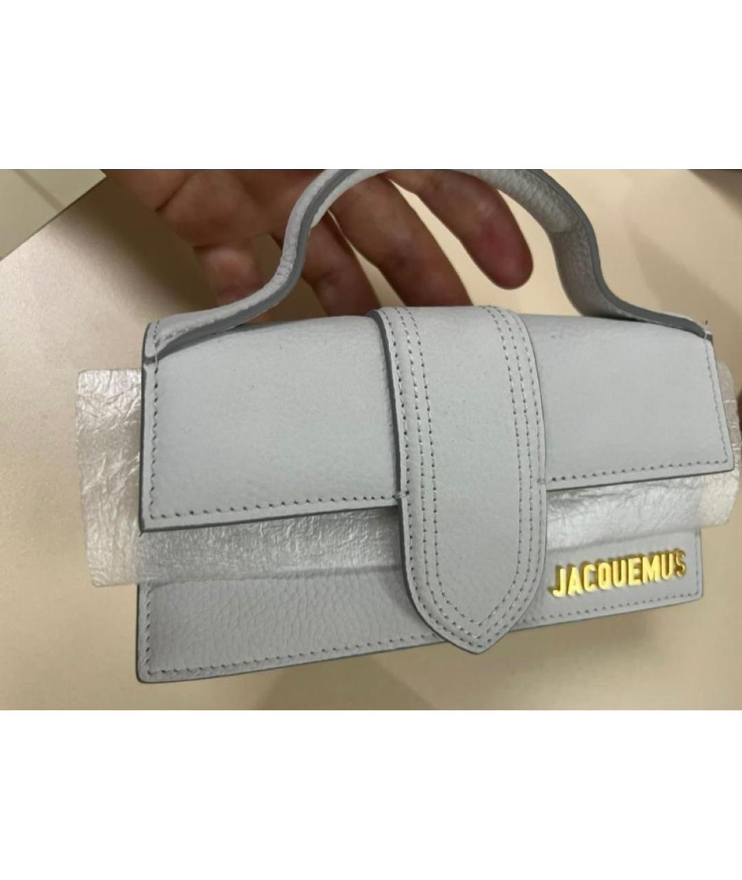 JACQUEMUS Серая кожаная сумка с короткими ручками, фото 4