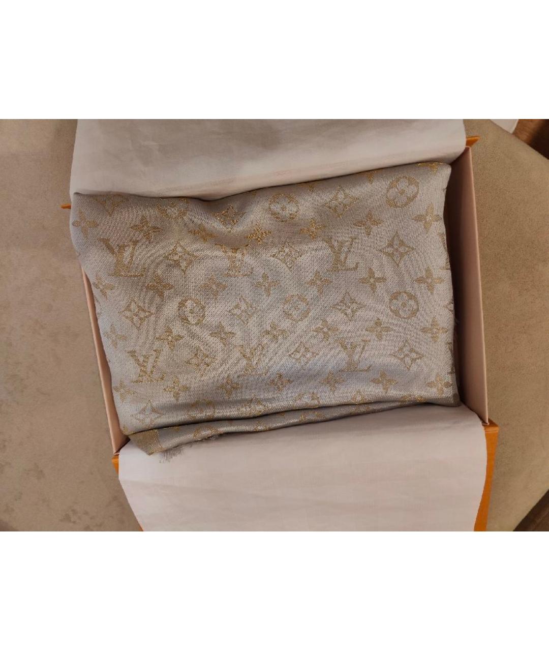 LOUIS VUITTON Золотой шелковый платок, фото 5