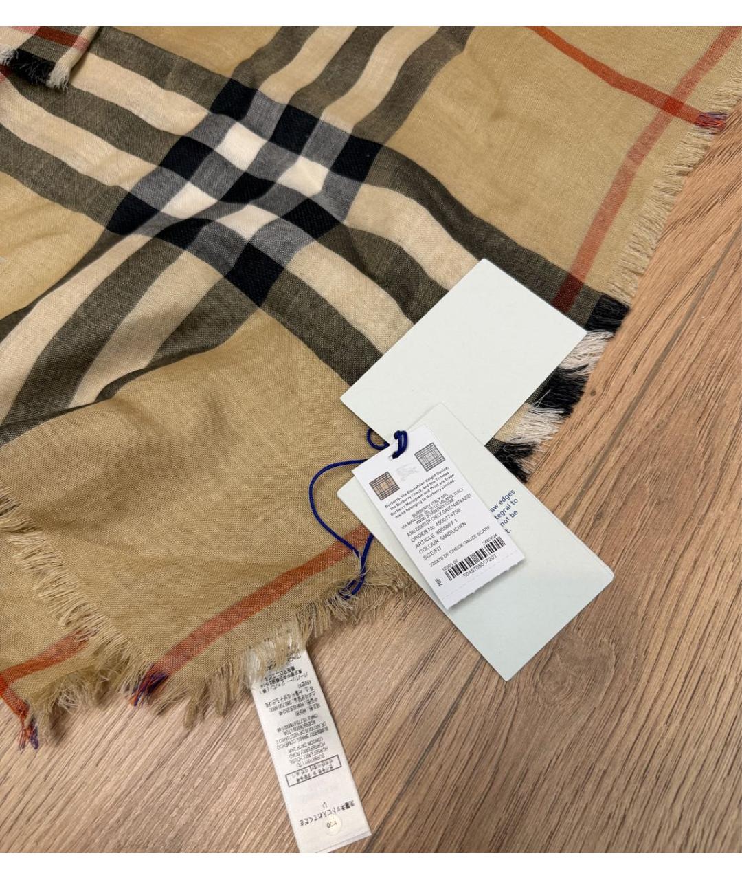 BURBERRY Бежевый шерстяной шарф, фото 7