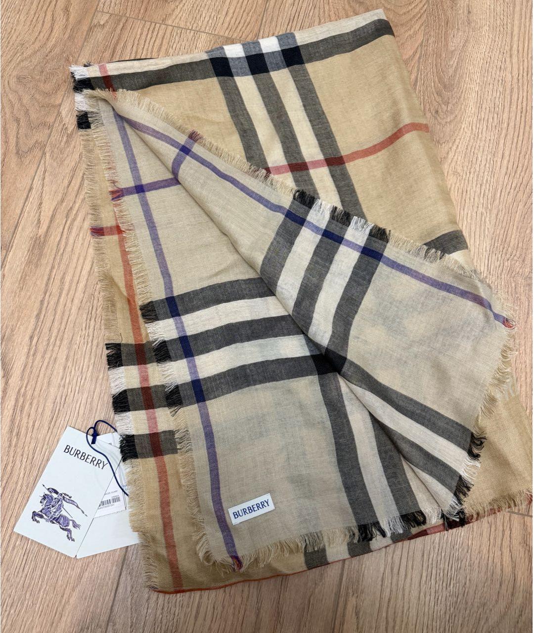 BURBERRY Бежевый шерстяной шарф, фото 2