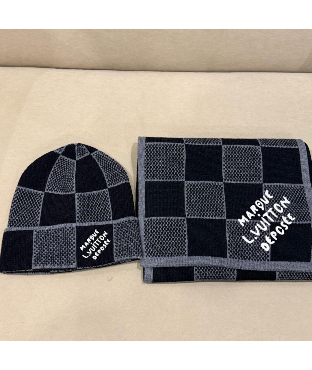 LOUIS VUITTON Серый шерстяной шарф, фото 4