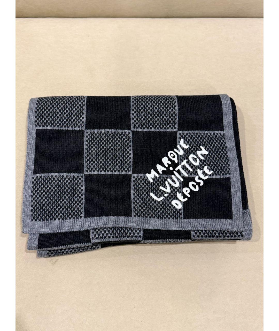 LOUIS VUITTON Серый шерстяной шарф, фото 2