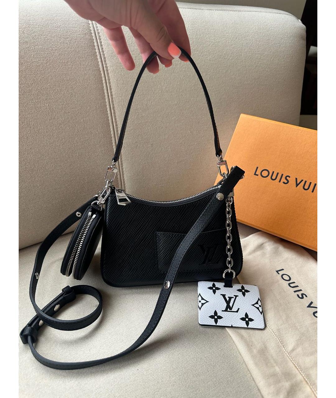 LOUIS VUITTON Черная кожаная сумка через плечо, фото 3