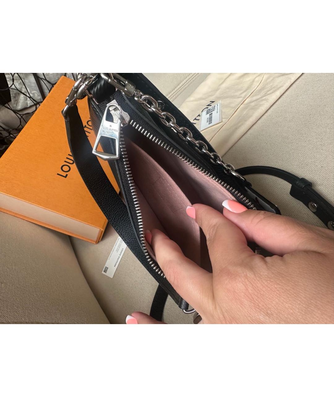 LOUIS VUITTON Черная кожаная сумка через плечо, фото 4