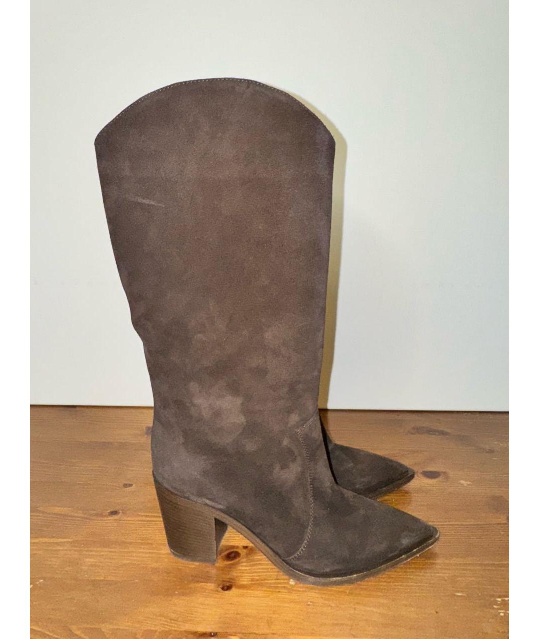 SERGIO ROSSI Коричневые замшевые сапоги, фото 5