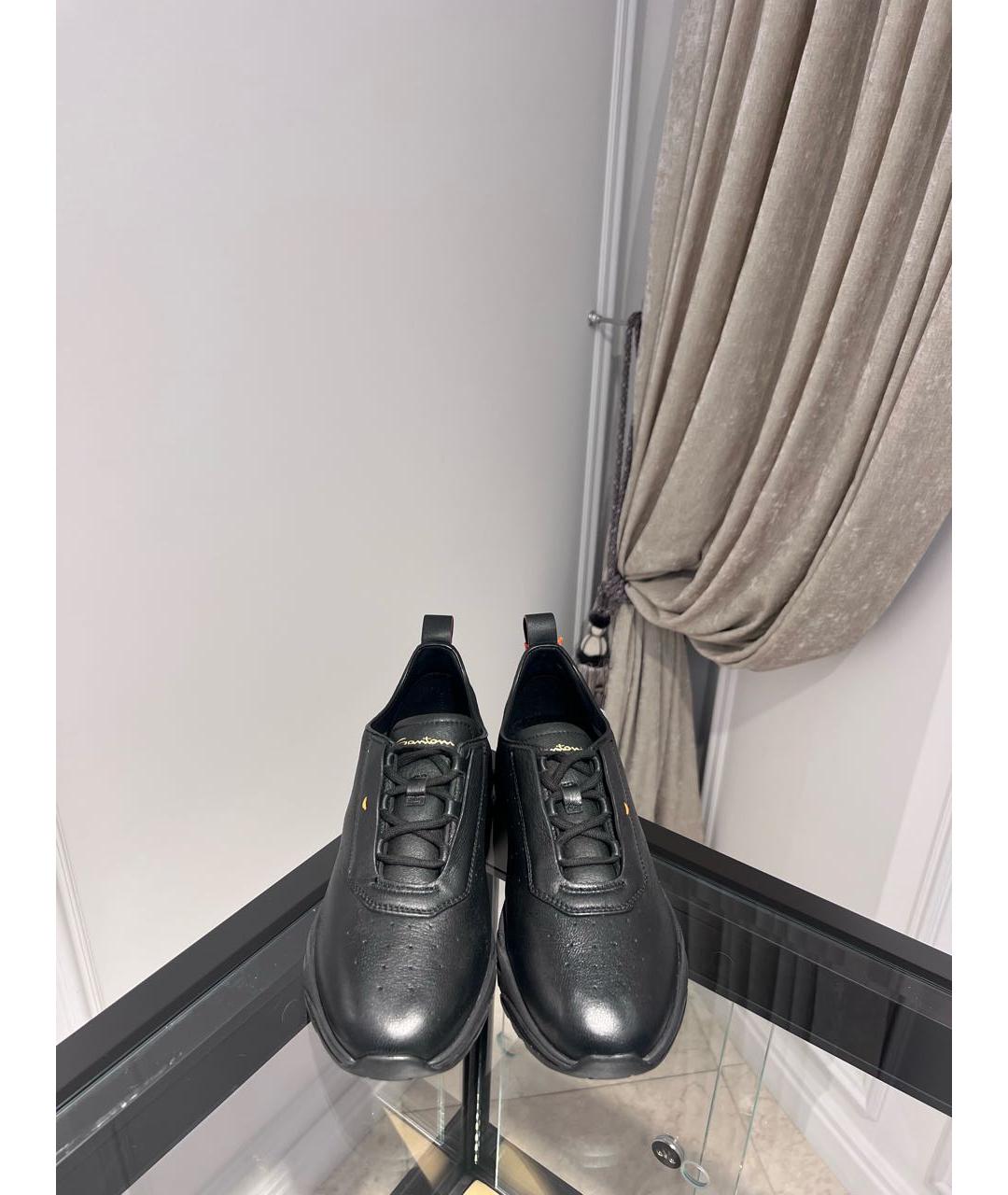 SANTONI Черные кожаные низкие кроссовки / кеды, фото 2