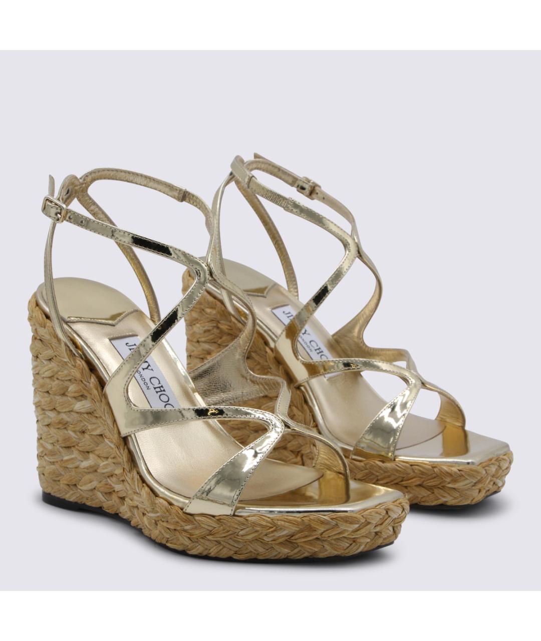 JIMMY CHOO Золотые кожаные босоножки, фото 2