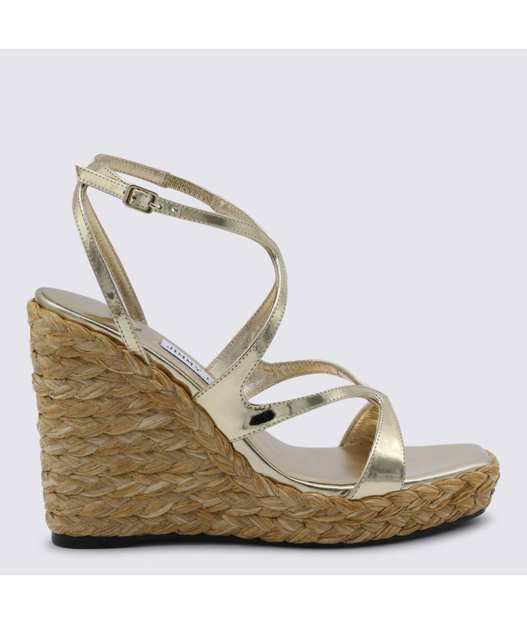 JIMMY CHOO Золотые кожаные босоножки, фото 5