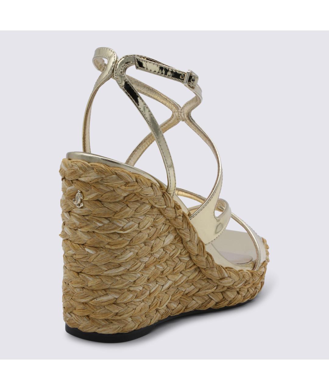 JIMMY CHOO Золотые кожаные босоножки, фото 3