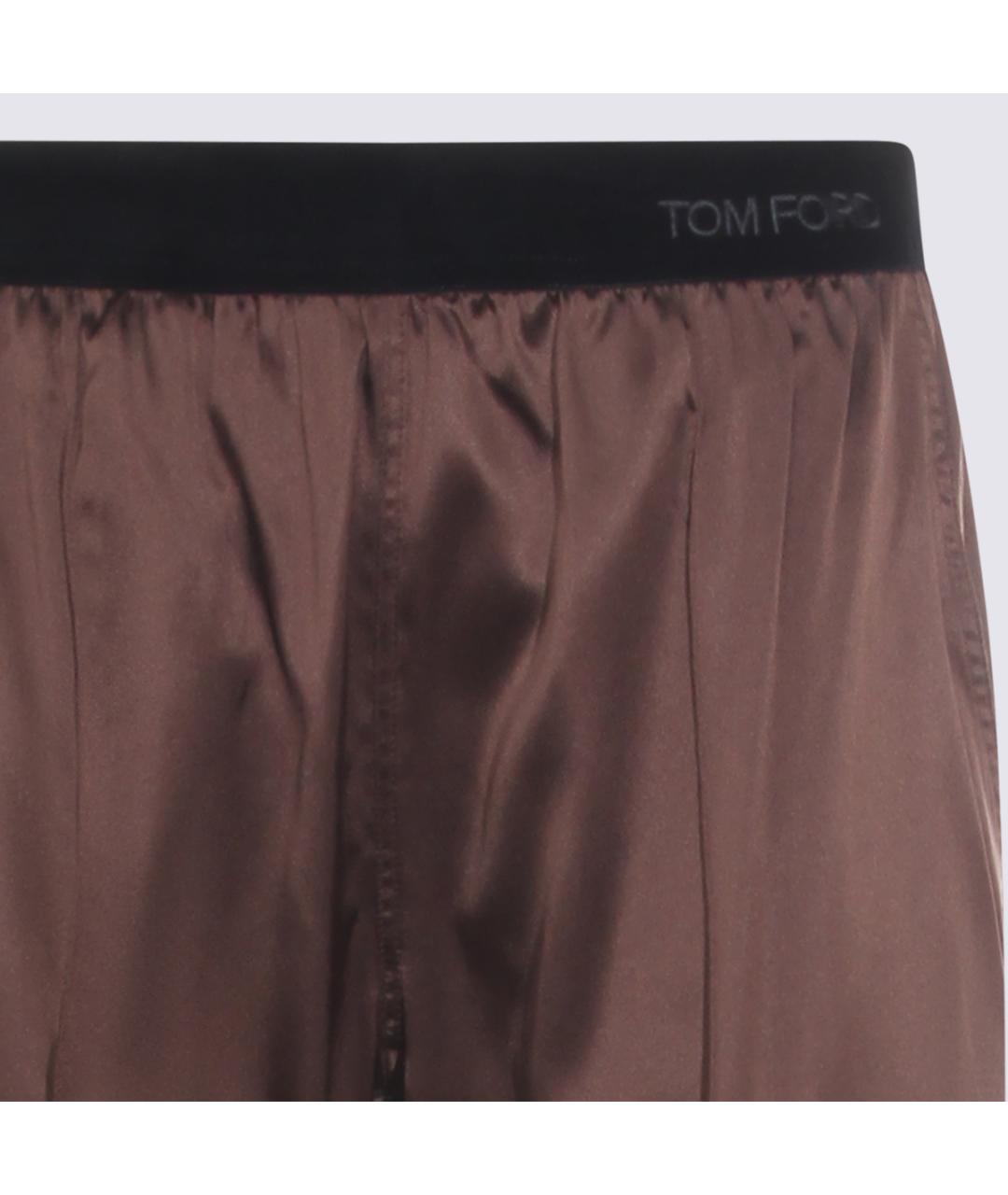 TOM FORD Коричневые шелковые прямые брюки, фото 3