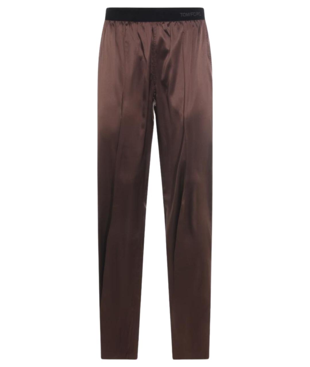 TOM FORD Коричневые шелковые прямые брюки, фото 1