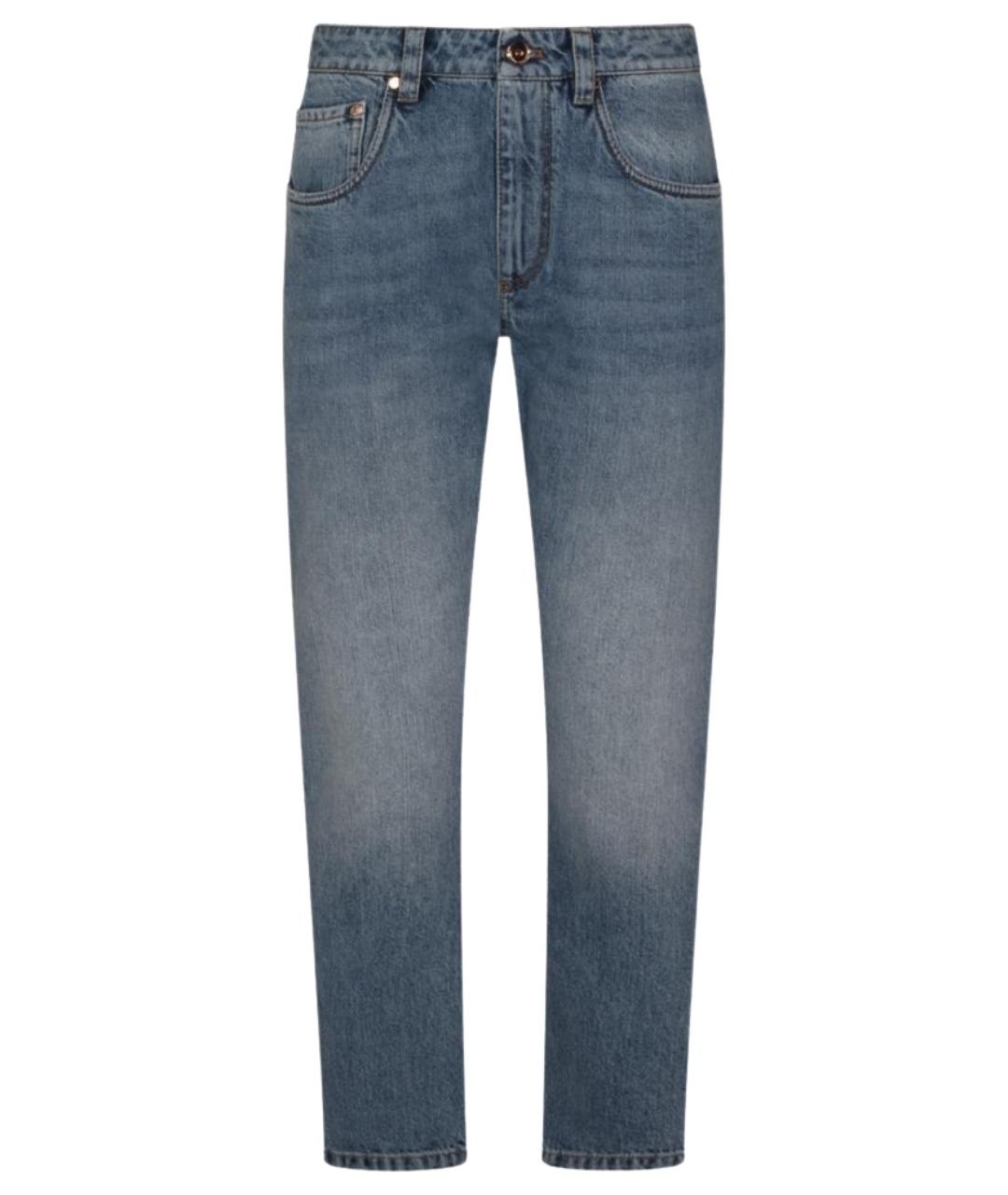 BRUNELLO CUCINELLI Синие хлопковые прямые джинсы, фото 1