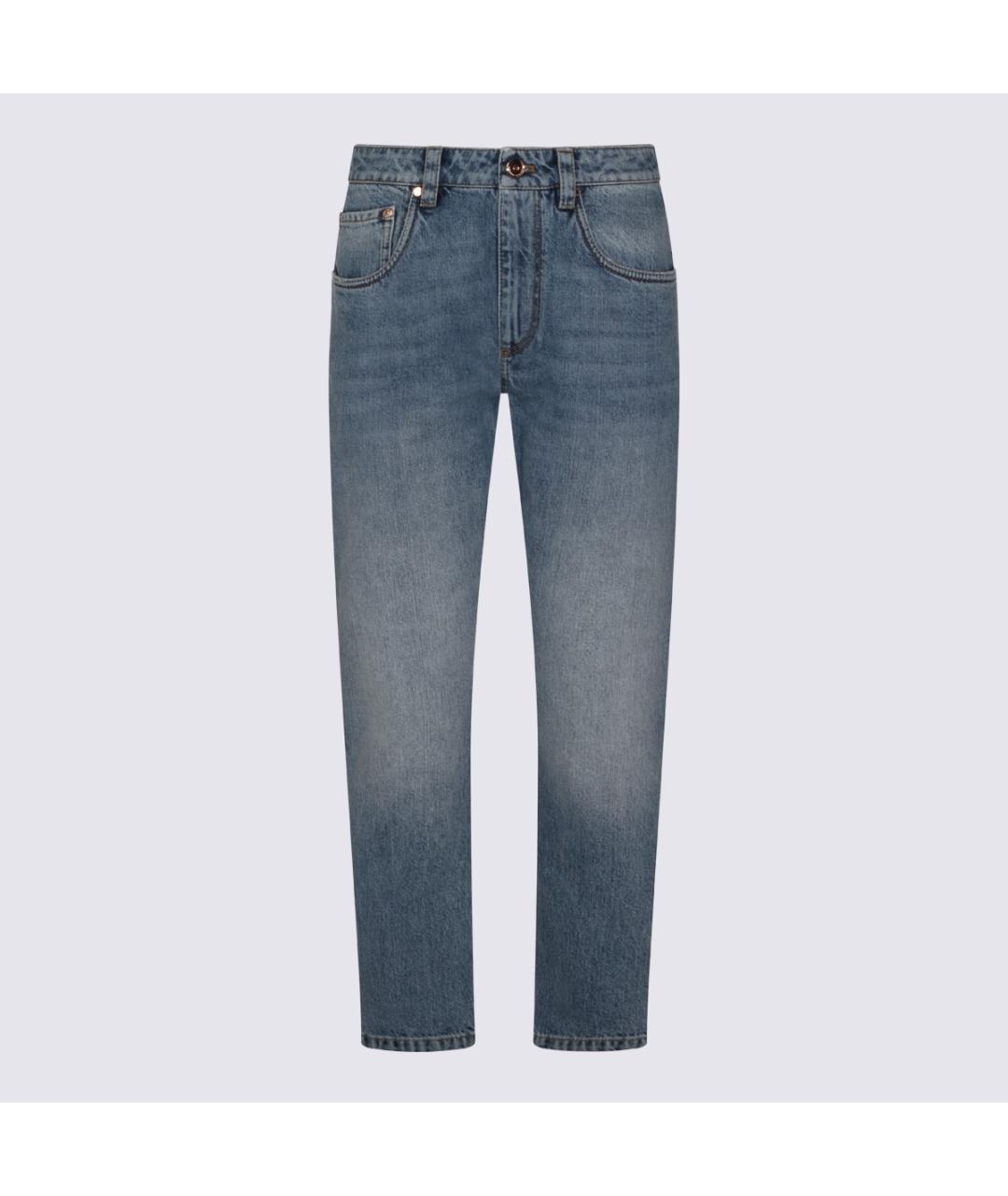 BRUNELLO CUCINELLI Синие хлопковые прямые джинсы, фото 5