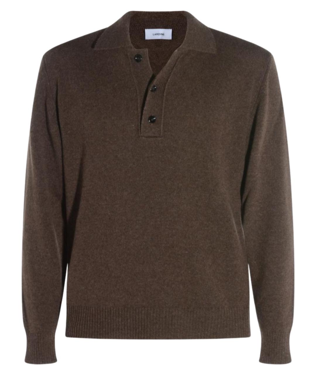 LARDINI Коричневое хлопко-шерстяное поло с длинным рукавом, фото 1