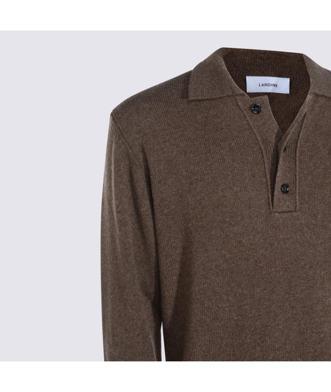 LARDINI Коричневое хлопко-шерстяное поло с длинным рукавом, фото 3