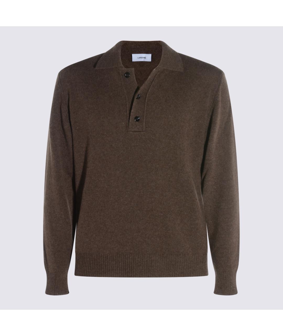 LARDINI Коричневое хлопко-шерстяное поло с длинным рукавом, фото 4