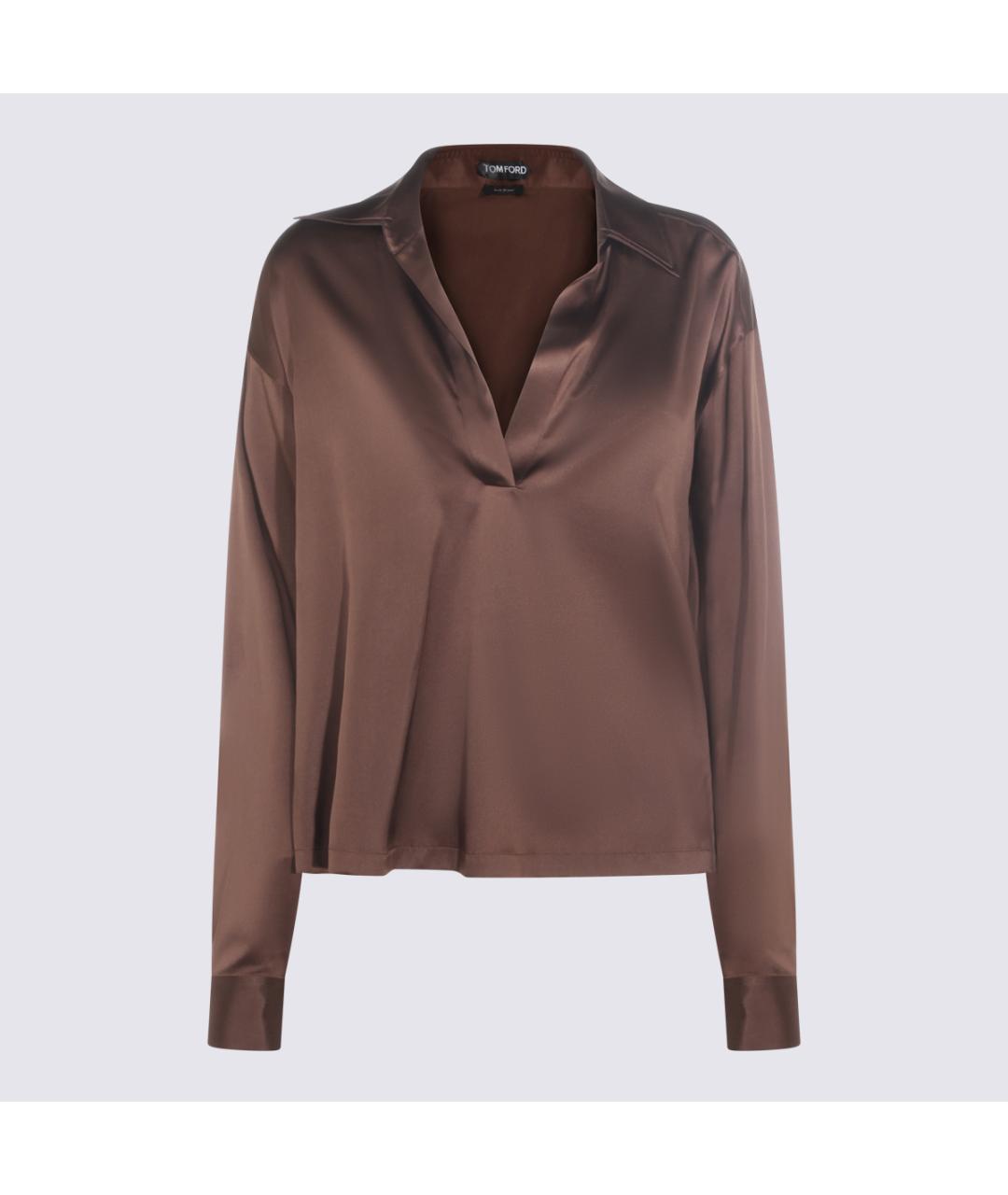 TOM FORD Коричневая шелковая блузы, фото 5