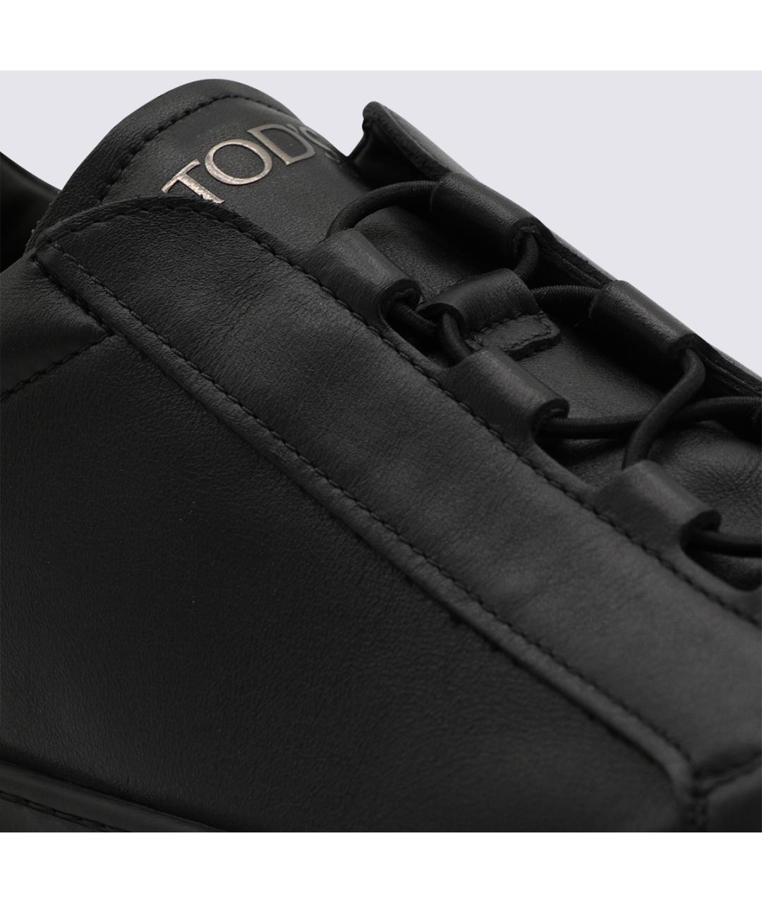 TOD'S Черные кожаные низкие кроссовки / кеды, фото 4