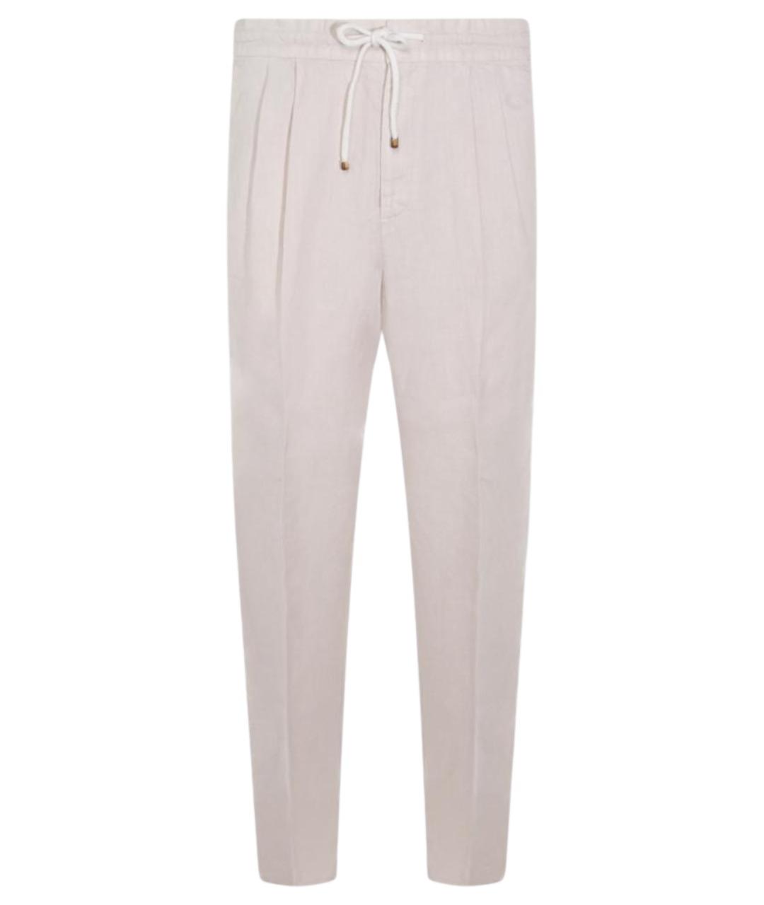 BRUNELLO CUCINELLI Бежевые льняные повседневные брюки, фото 1