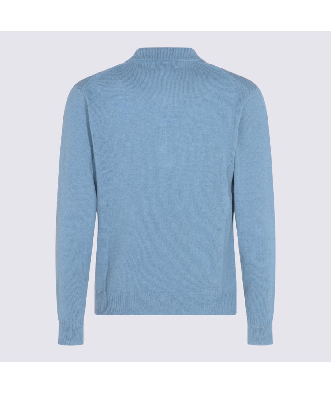 LARDINI Синее хлопко-шерстяное поло с длинным рукавом, фото 2