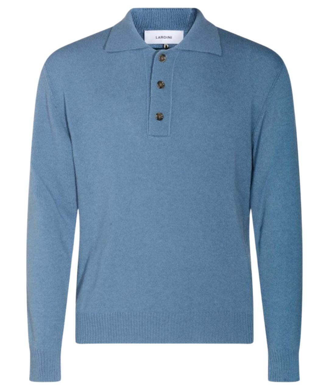 LARDINI Синее хлопко-шерстяное поло с длинным рукавом, фото 1